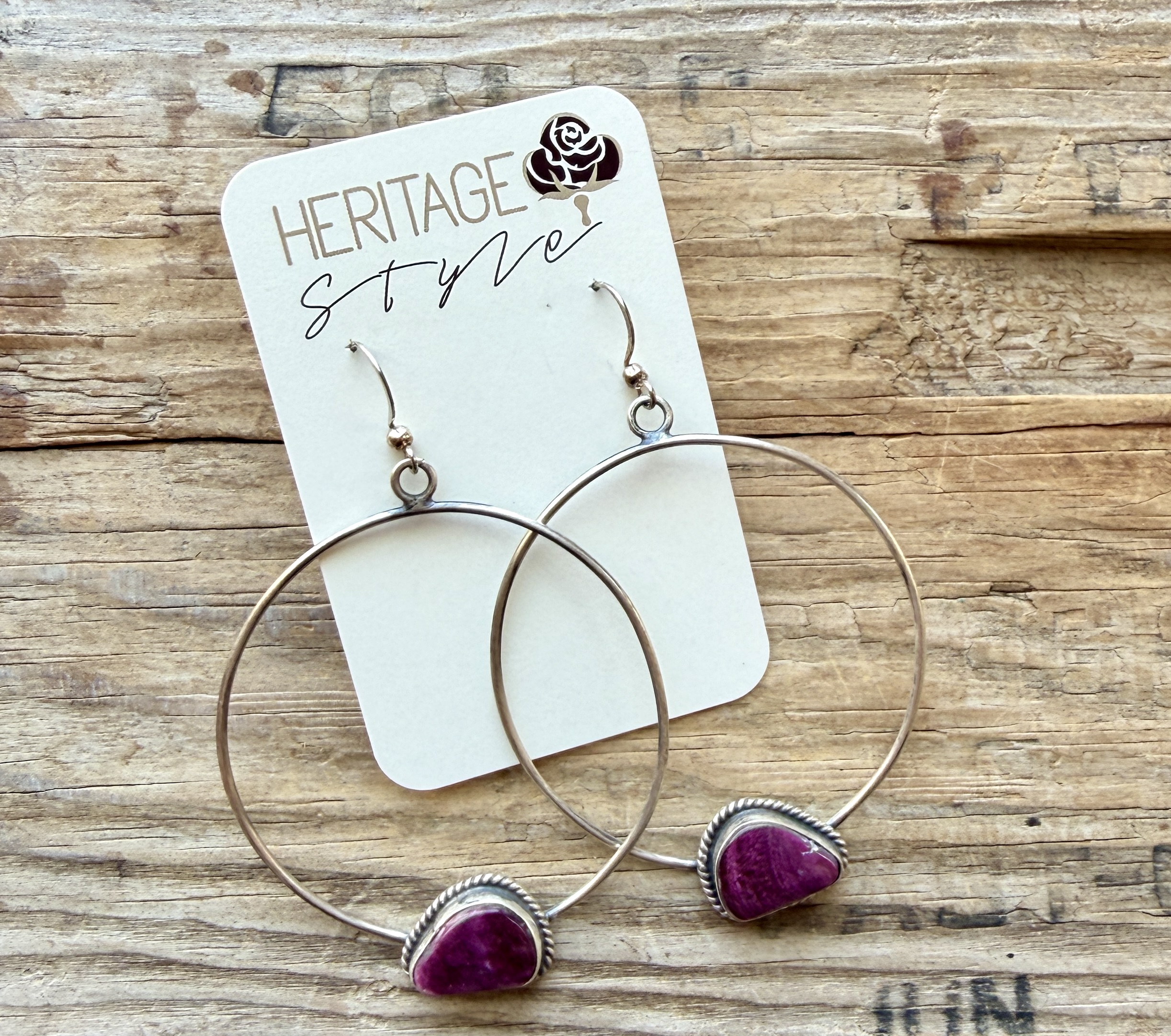 Luna” Purple Spiny Oyster Hoop Earrings