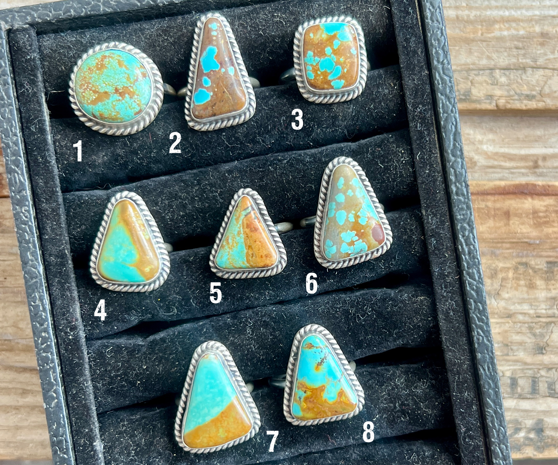 Assorted Number 8 Turquoise Rings, adjustable