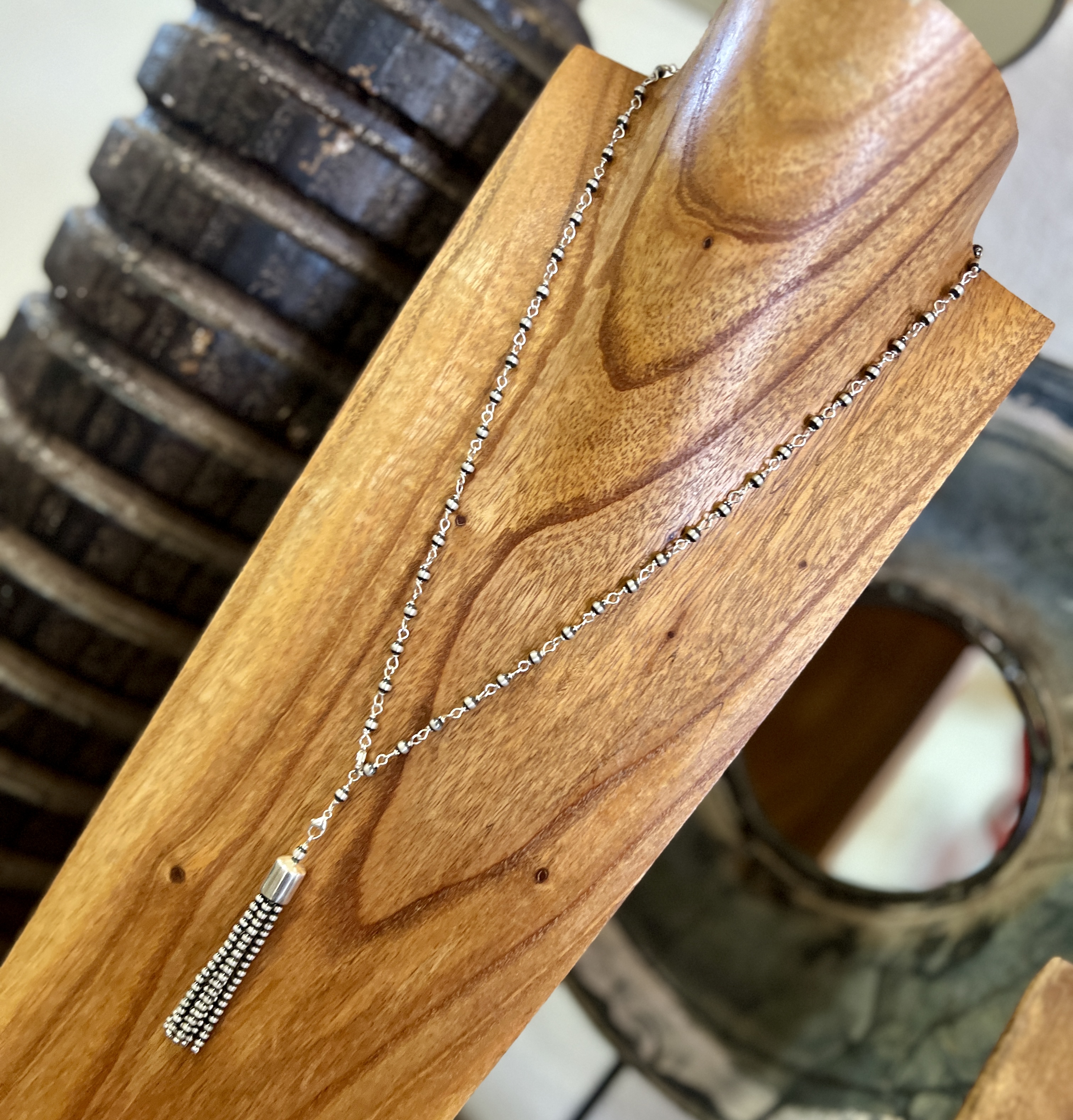 アクセサリー RT-3094 24″ 3mm Rosary Navajo Pearl Tassel Necklace
